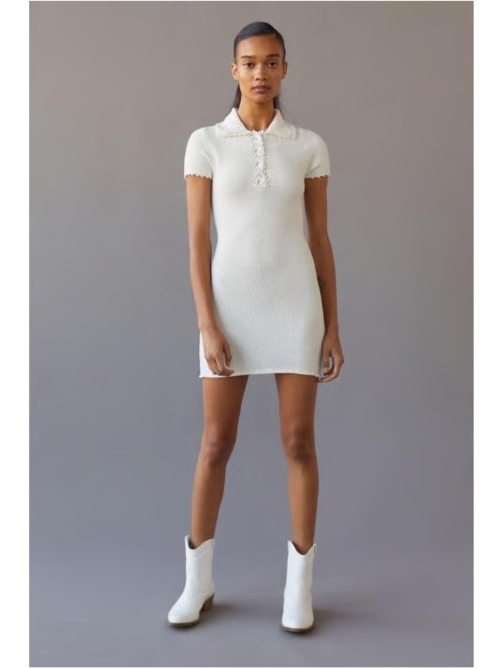 Urban Outfitters White Knit Polo Mini Dress